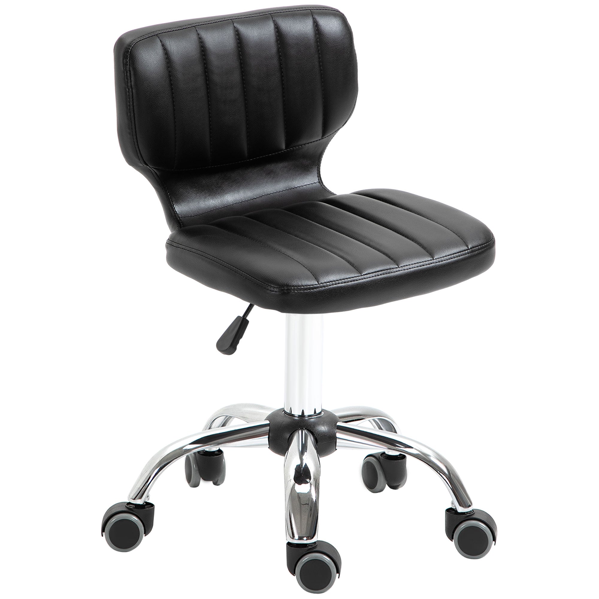 Rolling Stool - 360° swivel work stool - ergonomic stool - adjustable seat height 47-62 cm - padded synthetic cover black chrome metal