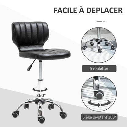 Rolling Stool - 360° swivel work stool - ergonomic stool - adjustable seat height 47-62 cm - padded synthetic cover black chrome metal