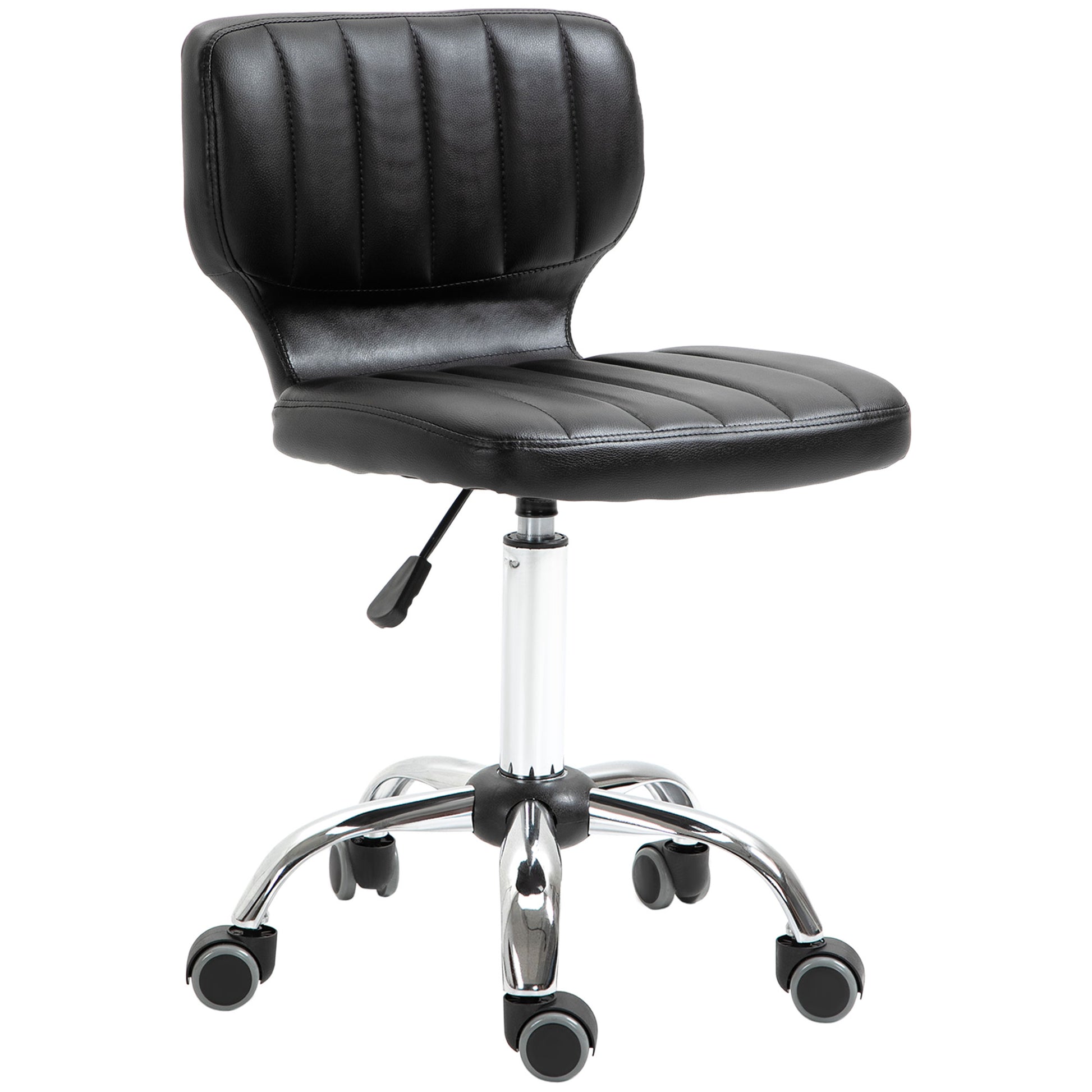 Rolling Stool - 360° swivel work stool - ergonomic stool - adjustable seat height 47-62 cm - padded synthetic cover black chrome metal