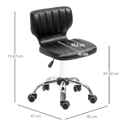 Rolling Stool - 360° swivel work stool - ergonomic stool - adjustable seat height 47-62 cm - padded synthetic cover black chrome metal