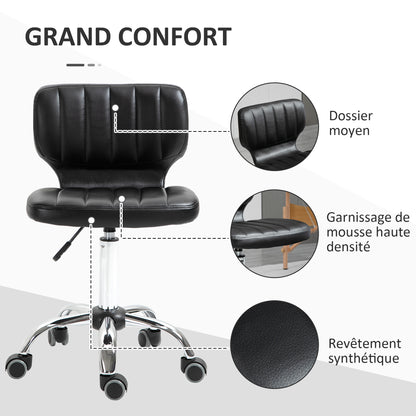 Rolling Stool - 360° swivel work stool - ergonomic stool - adjustable seat height 47-62 cm - padded synthetic cover black chrome metal