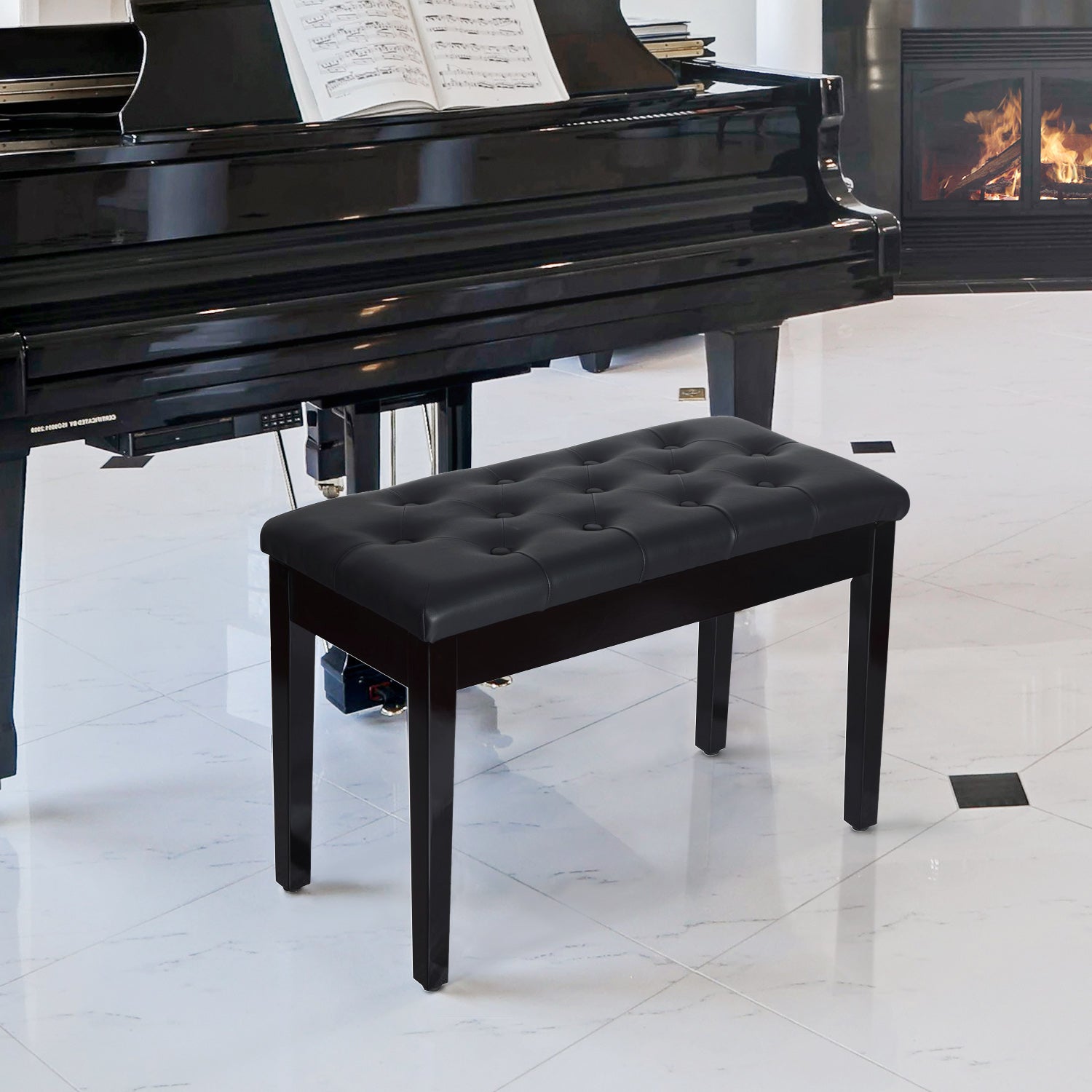 Piano Bench with Hidden Storage, Piano Stool with Faux Leather Cushion, Keyboard Bench for Piano, Keyboard, 76 x 36 x 50 cm, Black