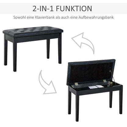 Piano Bench with Hidden Storage, Piano Stool with Faux Leather Cushion, Keyboard Bench for Piano, Keyboard, 76 x 36 x 50 cm, Black