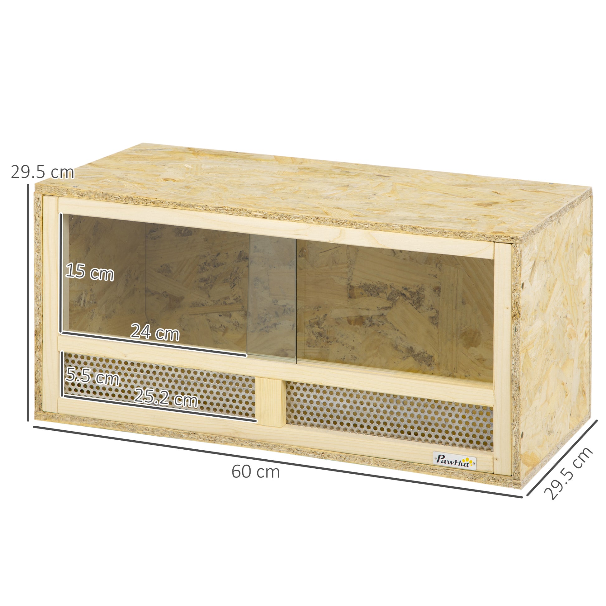 Wooden Reptile Terrarium, Reptile Tank with Sliding Glass Doors and Net Panels, Multi-Purpose Reptile Enclosure, 60x29.5x29.5 cm, for Lizards, Chameleons, Snakes