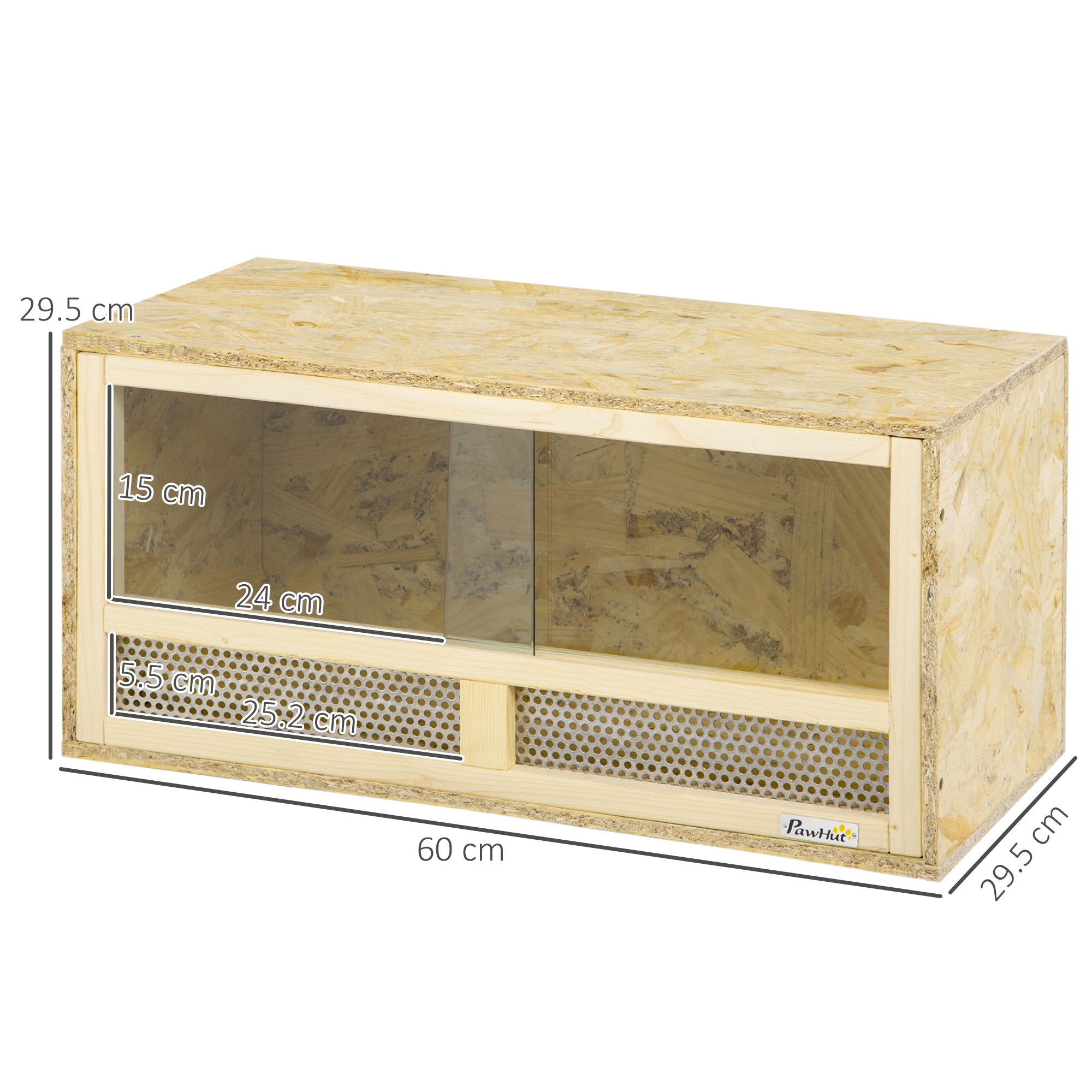 Wooden Reptile Terrarium, Reptile Tank with Sliding Glass Doors and Net Panels, Multi-Purpose Reptile Enclosure, 60x29.5x29.5 cm, for Lizards, Chameleons, Snakes