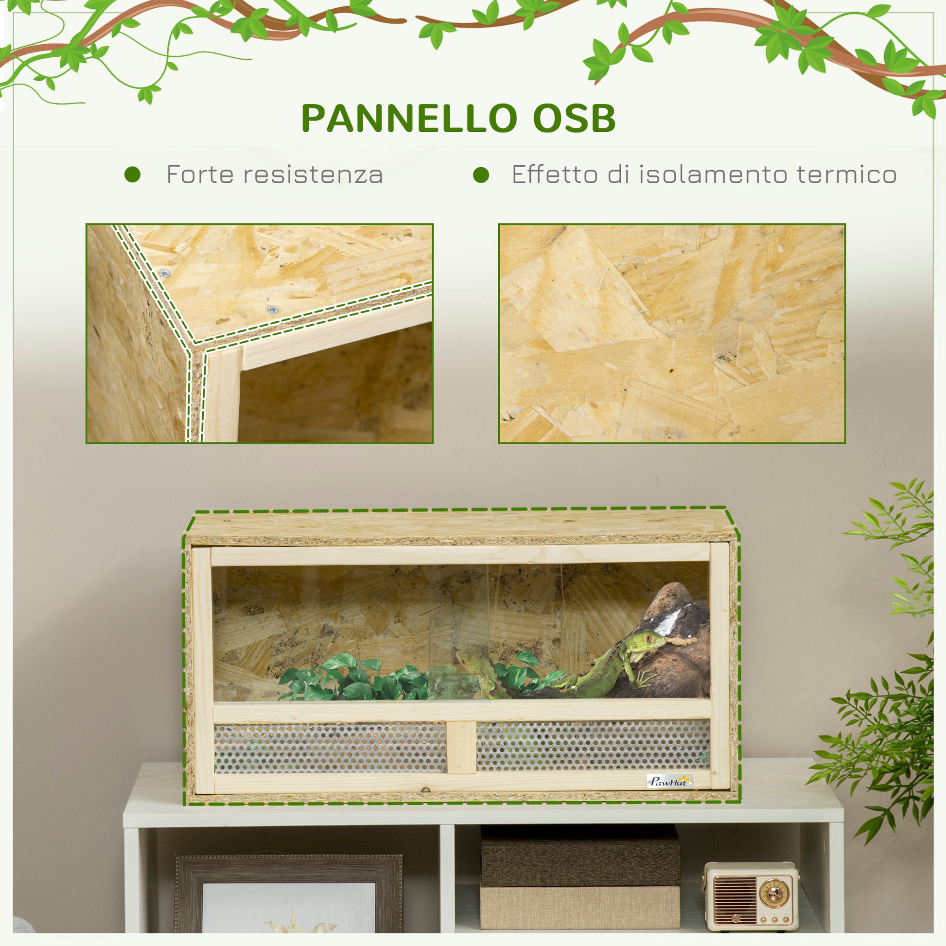 Wooden Reptile Terrarium, Reptile Tank with Sliding Glass Doors and Net Panels, Multi-Purpose Reptile Enclosure, 60x29.5x29.5 cm, for Lizards, Chameleons, Snakes