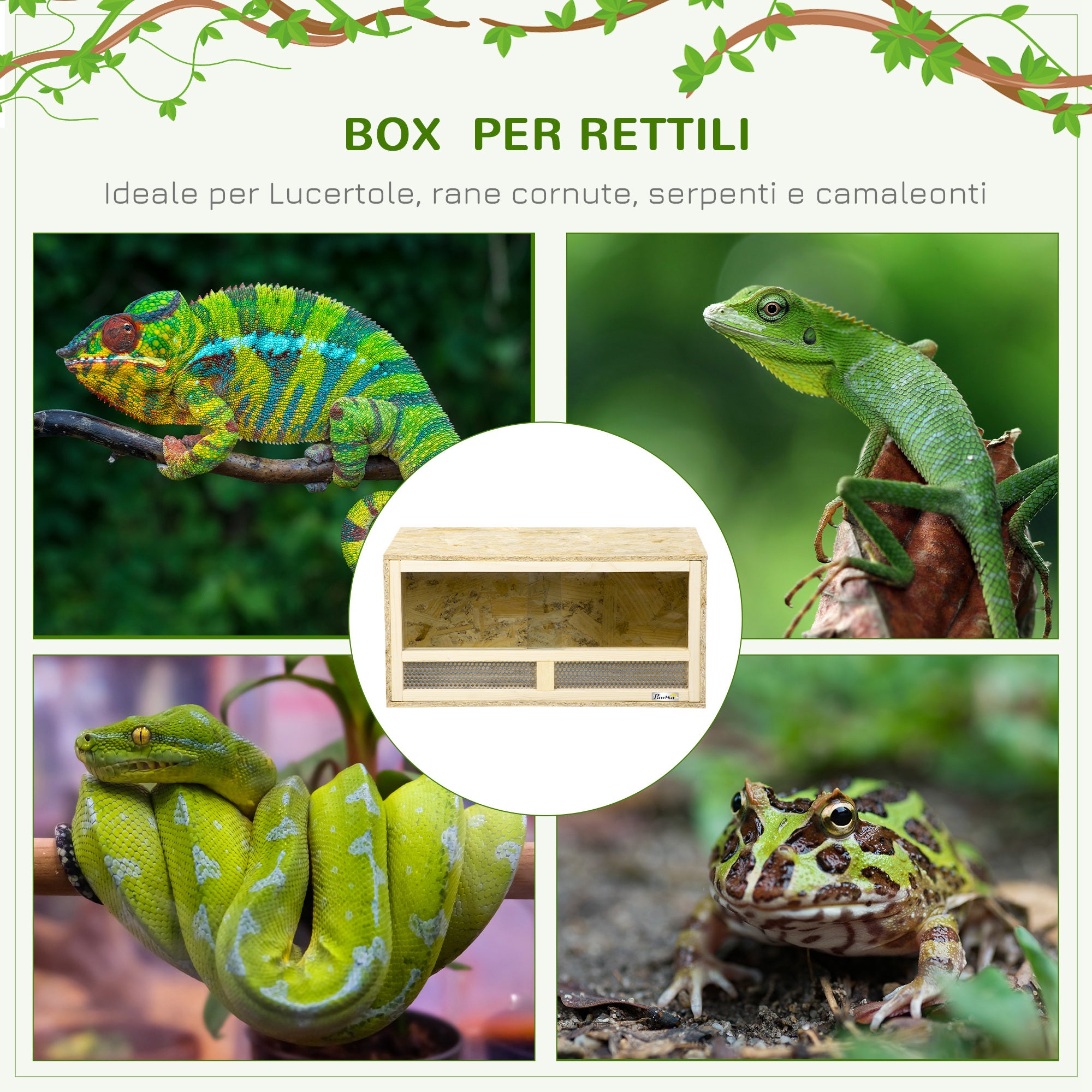 Wooden Reptile Terrarium, Reptile Tank with Sliding Glass Doors and Net Panels, Multi-Purpose Reptile Enclosure, 60x29.5x29.5 cm, for Lizards, Chameleons, Snakes
