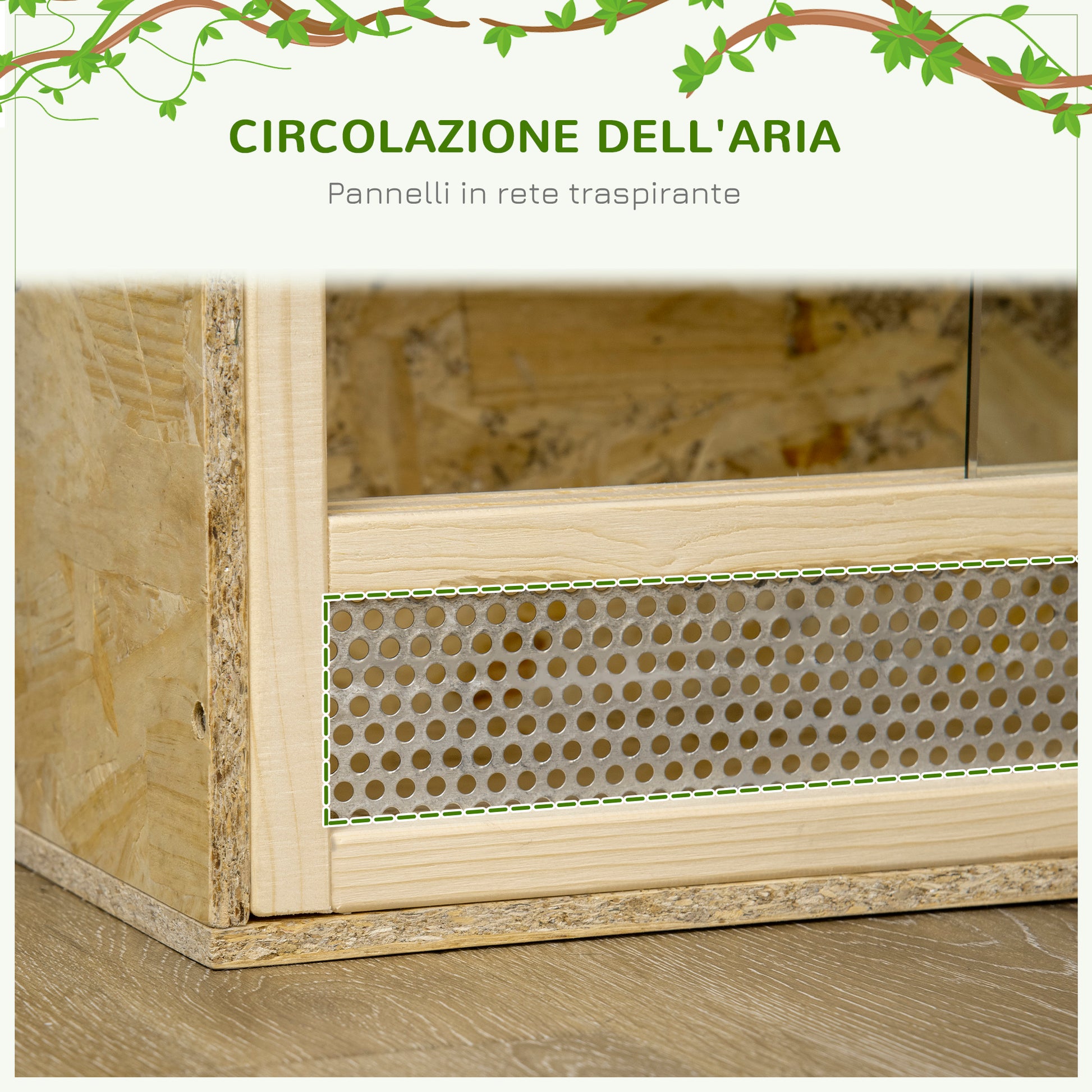 Wooden Reptile Terrarium, Reptile Tank with Sliding Glass Doors and Net Panels, Multi-Purpose Reptile Enclosure, 60x29.5x29.5 cm, for Lizards, Chameleons, Snakes