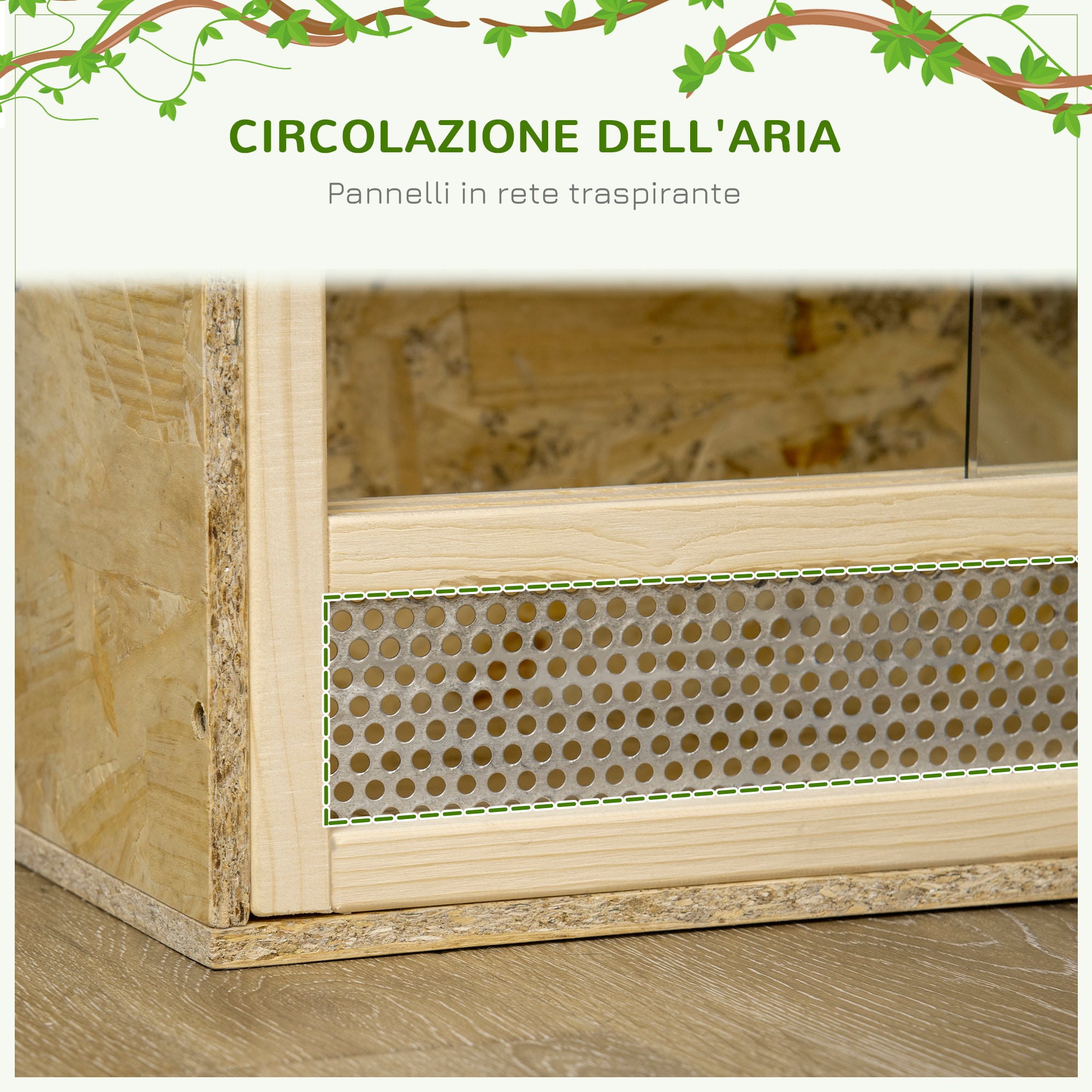 Wooden Reptile Terrarium, Reptile Tank with Sliding Glass Doors and Net Panels, Multi-Purpose Reptile Enclosure, 60x29.5x29.5 cm, for Lizards, Chameleons, Snakes