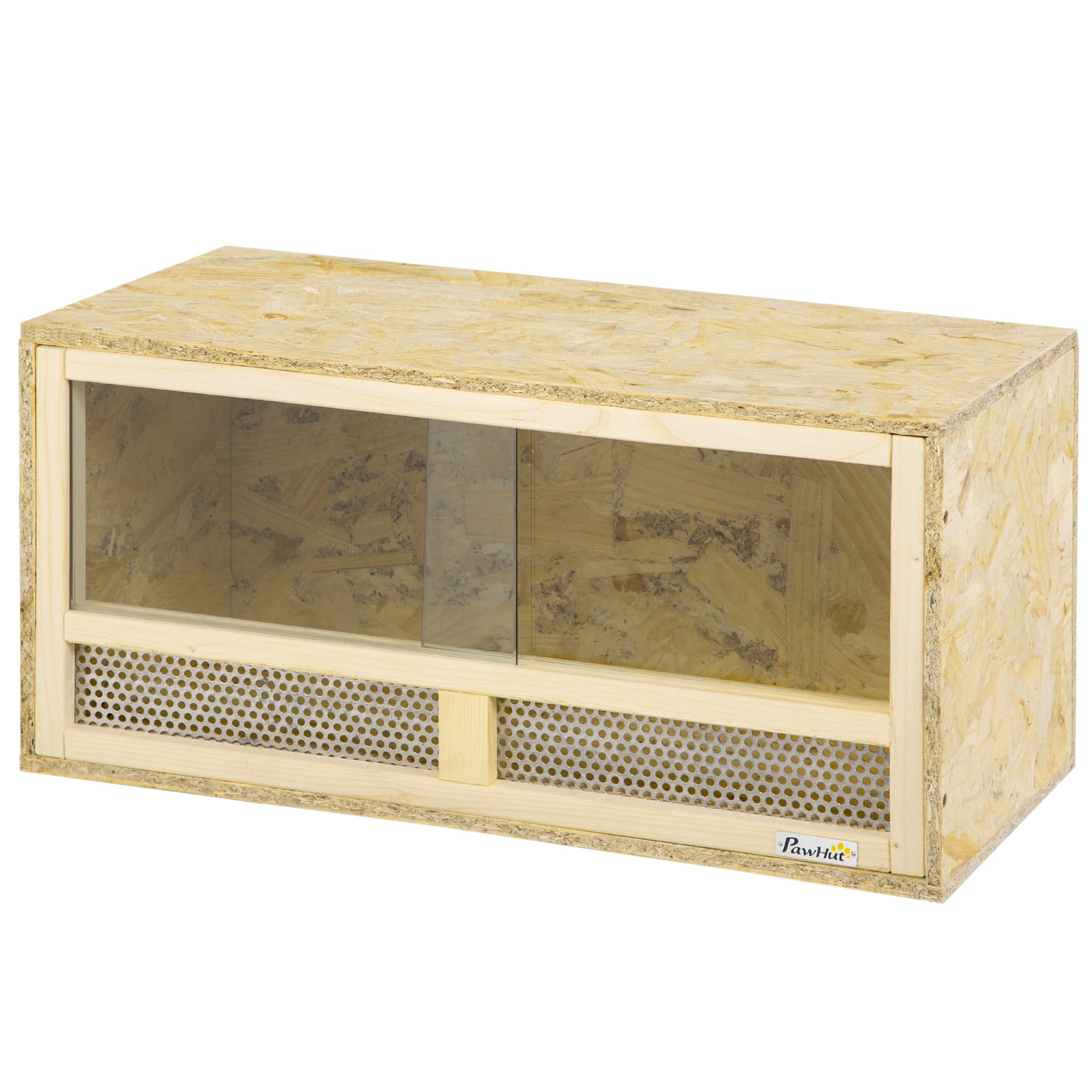 Wooden Reptile Terrarium, Reptile Tank with Sliding Glass Doors and Net Panels, Multi-Purpose Reptile Enclosure, 60x29.5x29.5 cm, for Lizards, Chameleons, Snakes