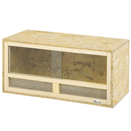 Wooden Reptile Terrarium, Reptile Tank with Sliding Glass Doors and Net Panels, Multi-Purpose Reptile Enclosure, 60x29.5x29.5 cm, for Lizards, Chameleons, Snakes