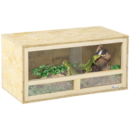 Wooden Reptile Terrarium, Reptile Tank with Sliding Glass Doors and Net Panels, Multi-Purpose Reptile Enclosure, 60x29.5x29.5 cm, for Lizards, Chameleons, Snakes