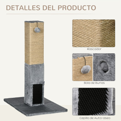 79 cm Cat Scratching Post Cat Scratcher with Hanging Ball Bell and Jute Post 59.5x39x79 cm Gray
