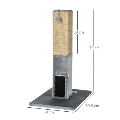 79 cm Cat Scratching Post Cat Scratcher with Hanging Ball Bell and Jute Post 59.5x39x79 cm Gray