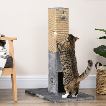 79 cm Cat Scratching Post Cat Scratcher with Hanging Ball Bell and Jute Post 59.5x39x79 cm Gray