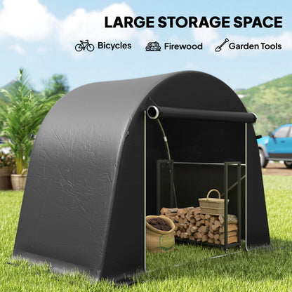 Waterproof Garage Tent 245 x 120 x 200 cm (96.5 x 47.2 x 78.7 in) — Bike Shelter with Roll-Up Zipper Door, Weatherproof Storage Tent, Galvanized Frame, Dark Gray