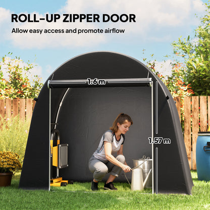 Waterproof Garage Tent 245 x 120 x 200 cm (96.5 x 47.2 x 78.7 in) — Bike Shelter with Roll-Up Zipper Door, Weatherproof Storage Tent, Galvanized Frame, Dark Gray