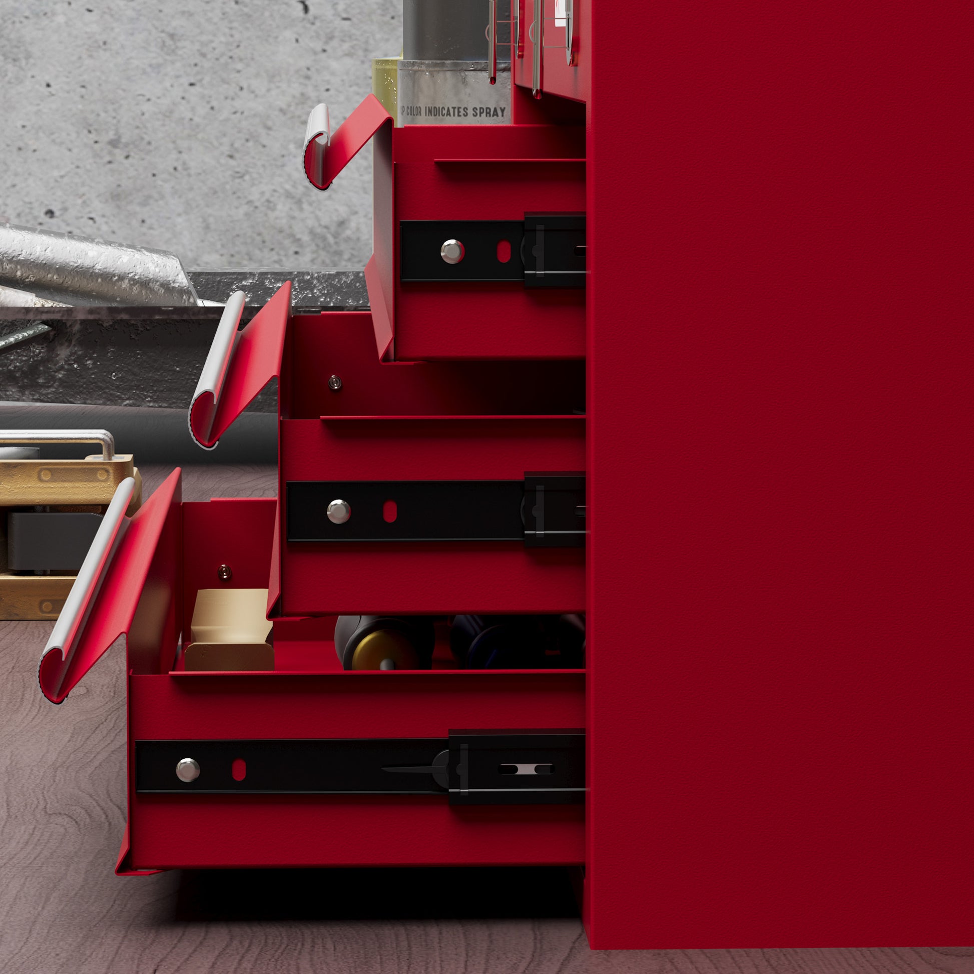 Empty Tool Case, 51 x 22 x 32 cm Toolbox with 3 Drawers, Upper Storage Compartment, Handle, Tool Chest with 2 Locks, Made of Steel, Red