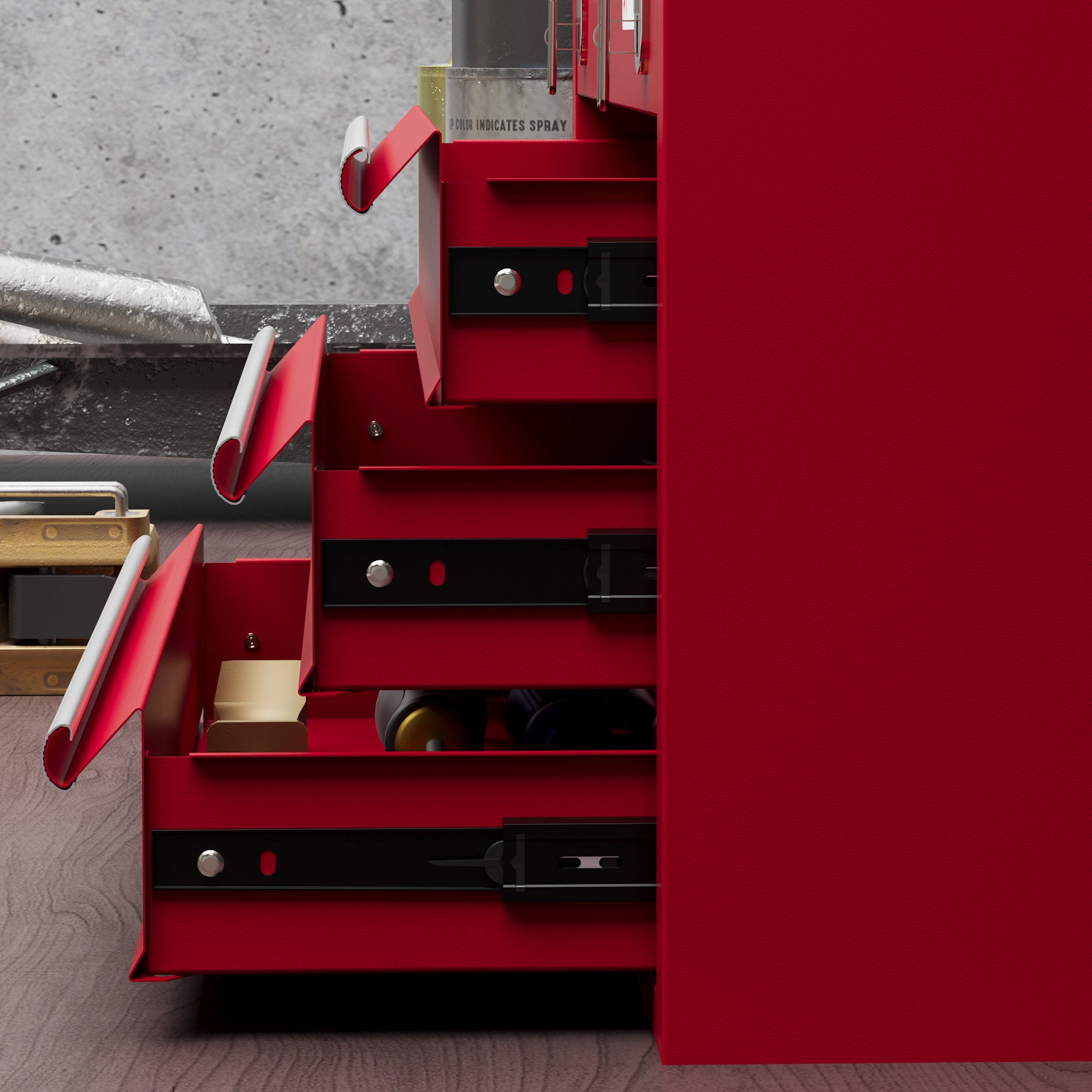 Empty Tool Case, 51 x 22 x 32 cm Toolbox with 3 Drawers, Upper Storage Compartment, Handle, Tool Chest with 2 Locks, Made of Steel, Red