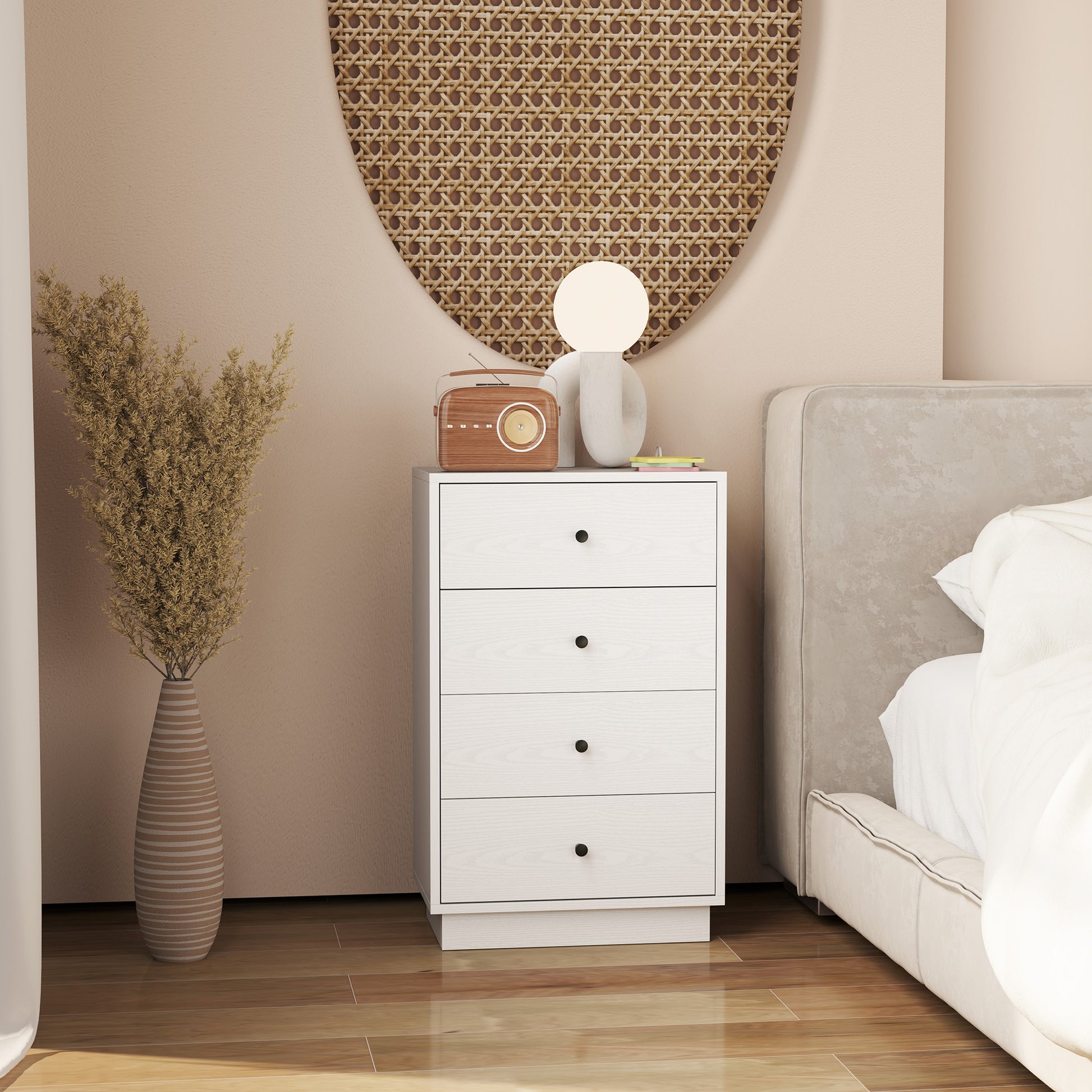 Dresser Sideboard with 4 Drawers Cabinet made of Engineered Wood Storage Cabinet in Modern Style Drawer Cabinet for Living Room Bedroom Hallway 47 x 29 x 75 cm White