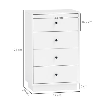 Dresser Sideboard with 4 Drawers Cabinet made of Engineered Wood Storage Cabinet in Modern Style Drawer Cabinet for Living Room Bedroom Hallway 47 x 29 x 75 cm White