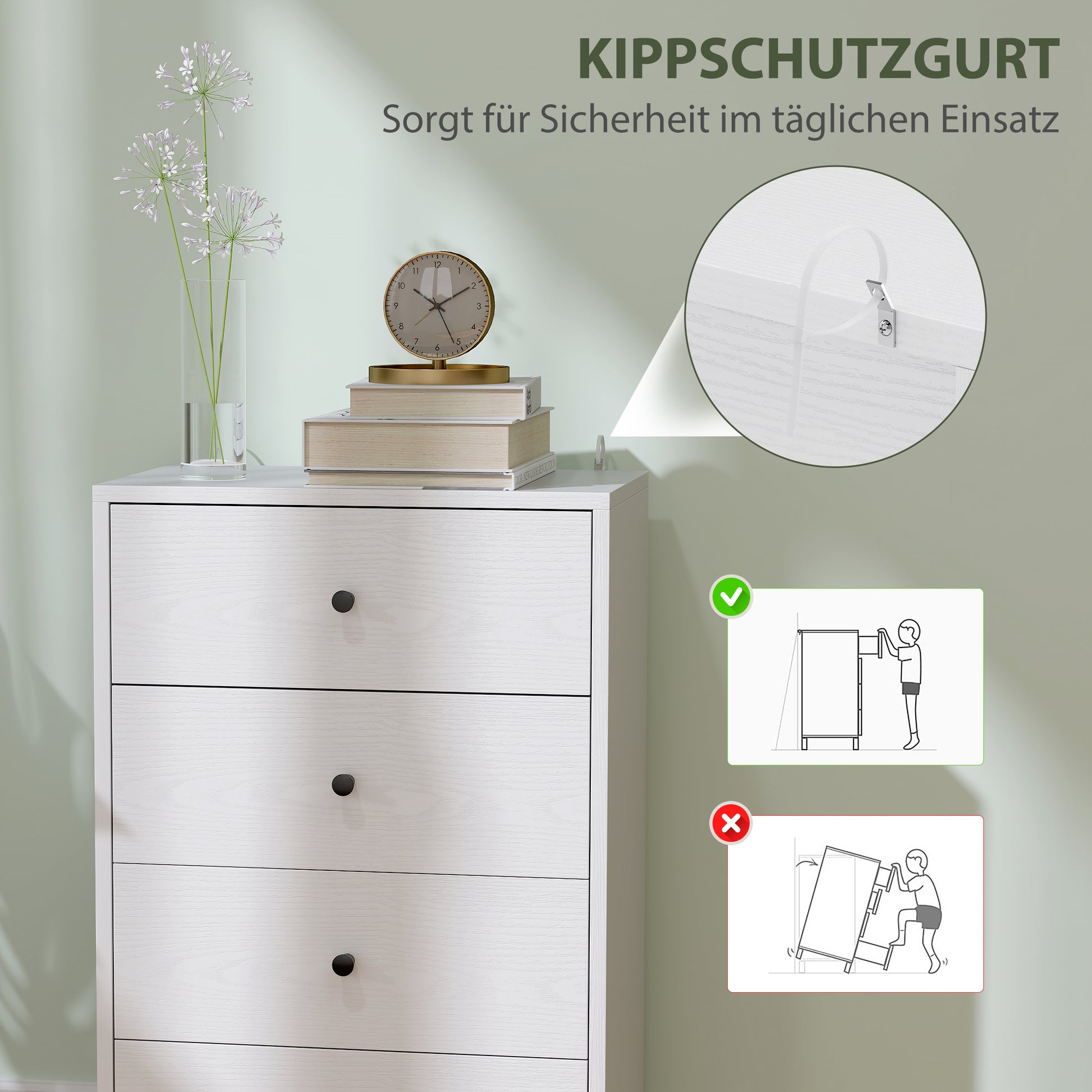 Dresser Sideboard with 4 Drawers Cabinet made of Engineered Wood Storage Cabinet in Modern Style Drawer Cabinet for Living Room Bedroom Hallway 47 x 29 x 75 cm White