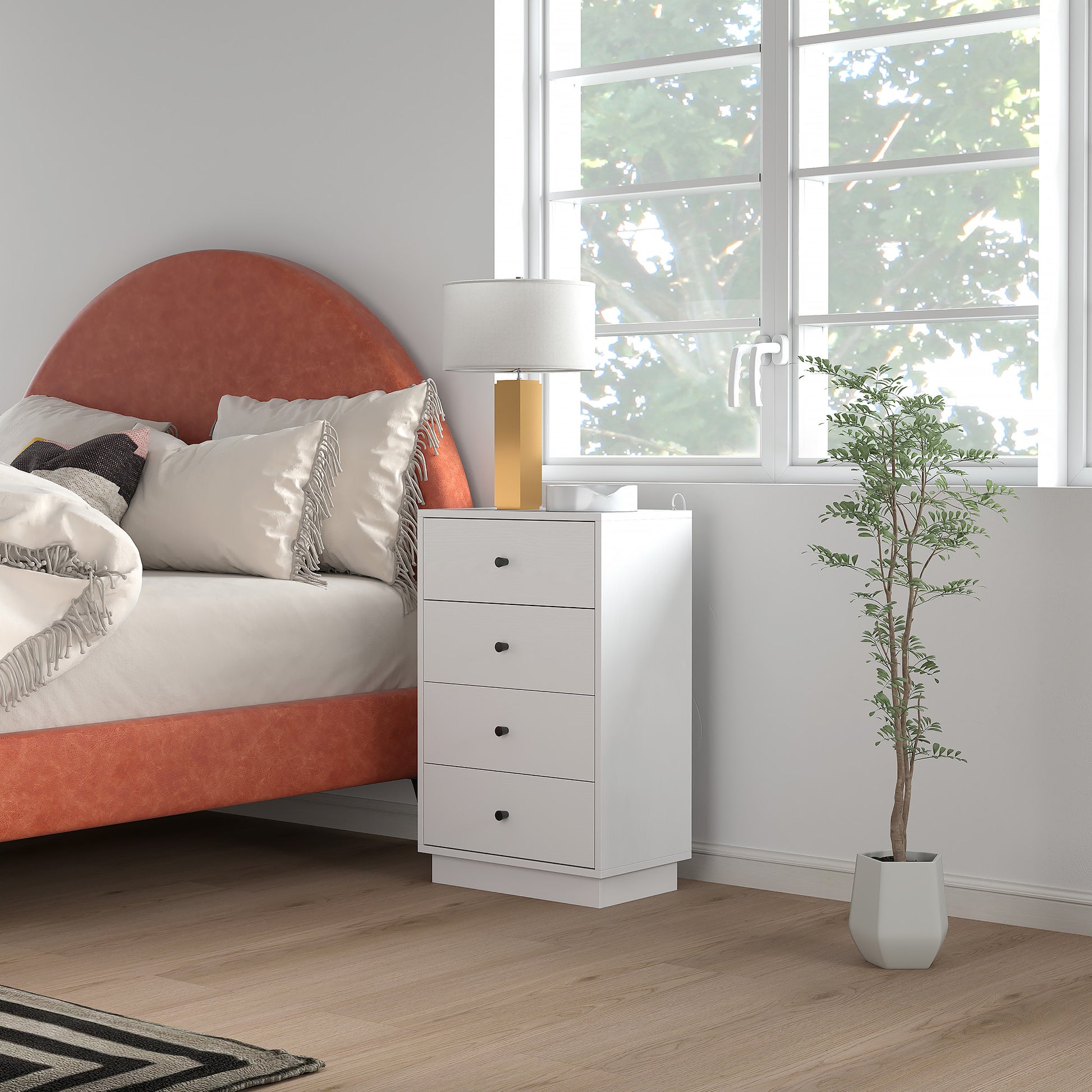 Dresser Sideboard with 4 Drawers Cabinet made of Engineered Wood Storage Cabinet in Modern Style Drawer Cabinet for Living Room Bedroom Hallway 47 x 29 x 75 cm White