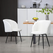 Set of 2 Dining Chairs Kitchen Chairs in Loop Wool Effect Fabric Living Room Chairs with Steel Legs - 55 x 62 x 80 cm White Black