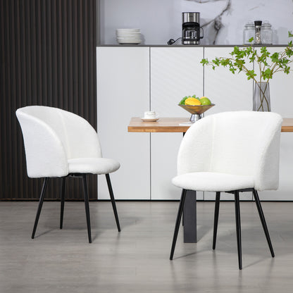Set of 2 Dining Chairs Kitchen Chairs in Loop Wool Effect Fabric Living Room Chairs with Steel Legs - 55 x 62 x 80 cm White Black
