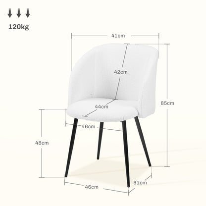 Set of 2 Dining Chairs Kitchen Chairs in Loop Wool Effect Fabric Living Room Chairs with Steel Legs - 55 x 62 x 80 cm White Black