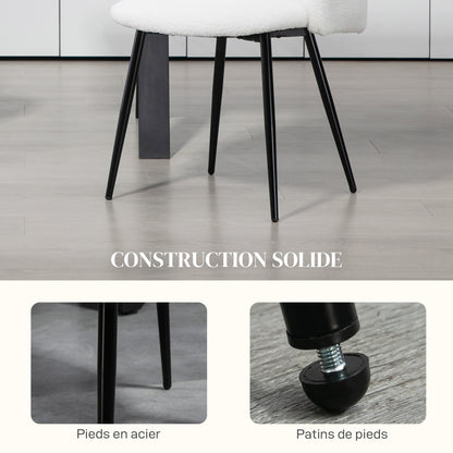 Set of 2 Dining Chairs Kitchen Chairs in Loop Wool Effect Fabric Living Room Chairs with Steel Legs - 55 x 62 x 80 cm White Black