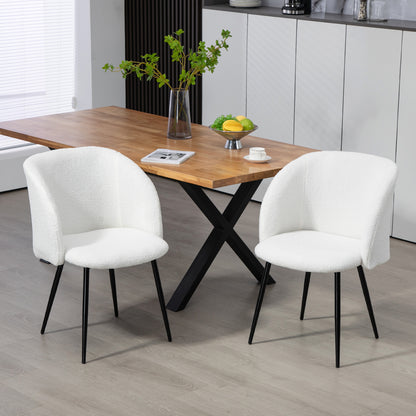 Set of 2 Dining Chairs Kitchen Chairs in Loop Wool Effect Fabric Living Room Chairs with Steel Legs - 55 x 62 x 80 cm White Black