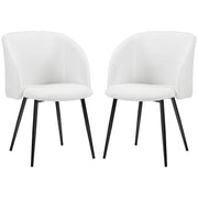Set of 2 Dining Chairs Kitchen Chairs in Loop Wool Effect Fabric Living Room Chairs with Steel Legs - 55 x 62 x 80 cm White Black