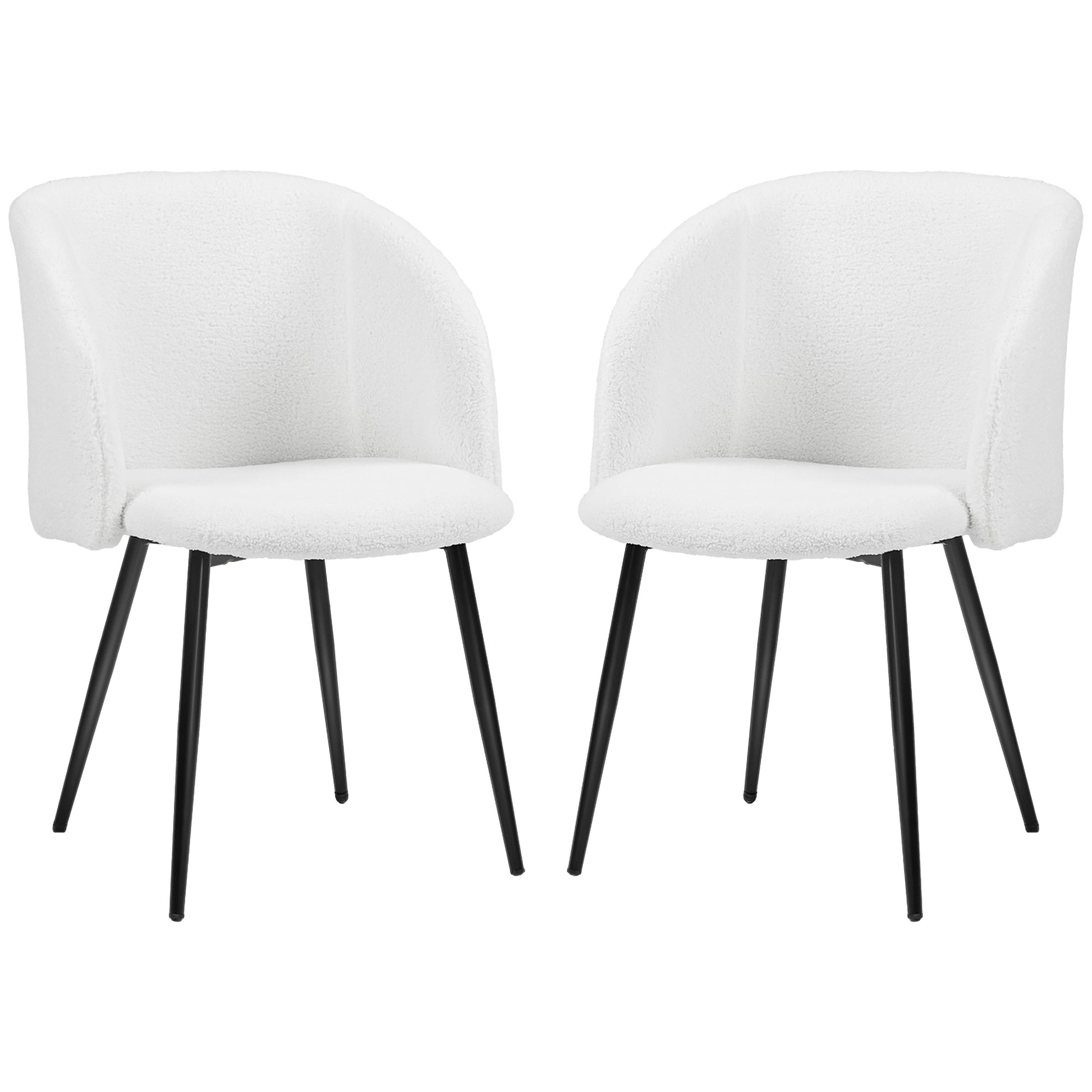 Set of 2 Dining Chairs Kitchen Chairs in Loop Wool Effect Fabric Living Room Chairs with Steel Legs - 55 x 62 x 80 cm White Black