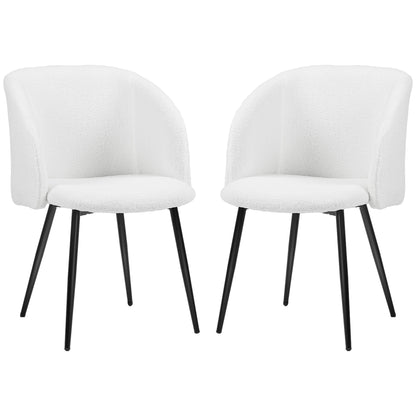 Set of 2 Dining Chairs Kitchen Chairs in Loop Wool Effect Fabric Living Room Chairs with Steel Legs - 55 x 62 x 80 cm White Black