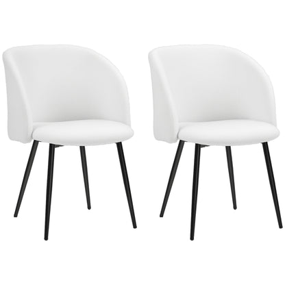 Set of 2 Dining Chairs Kitchen Chairs in Loop Wool Effect Fabric Living Room Chairs with Steel Legs - 55 x 62 x 80 cm White Black