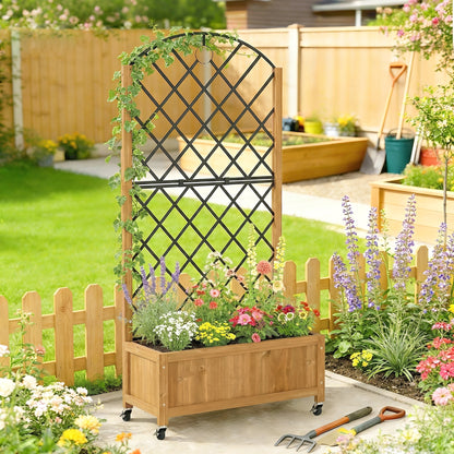 Raised Wooden Planter with Trellis & Wheels, 72 x 36 x 168 cm (28.3 x 14.2 x 66.1 in)