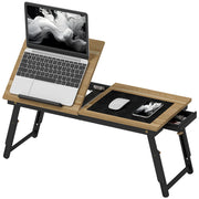 Adjustable and Tilted Monitor Stand with Side Drawer, Foldable Bamboo and MDF PC Monitor Stand, 86x33x22.5-32 cm, Oak and Black