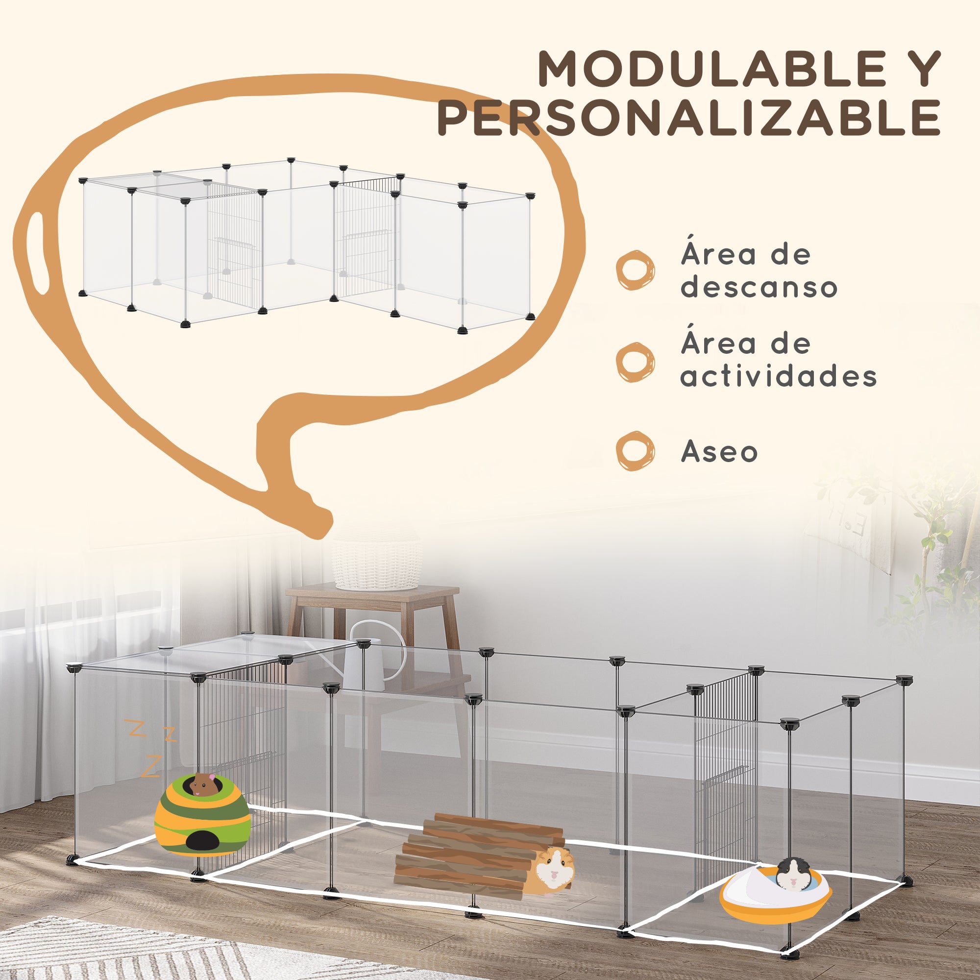 DIY Pet Fence with 20 Resin Panels Small Animal Park Modular Cage for Guinea Pigs Rabbits Chinchillas 175x70x45 cm White