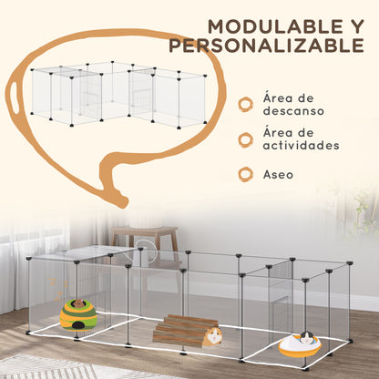 DIY Pet Fence with 20 Resin Panels Small Animal Park Modular Cage for Guinea Pigs Rabbits Chinchillas 175x70x45 cm White