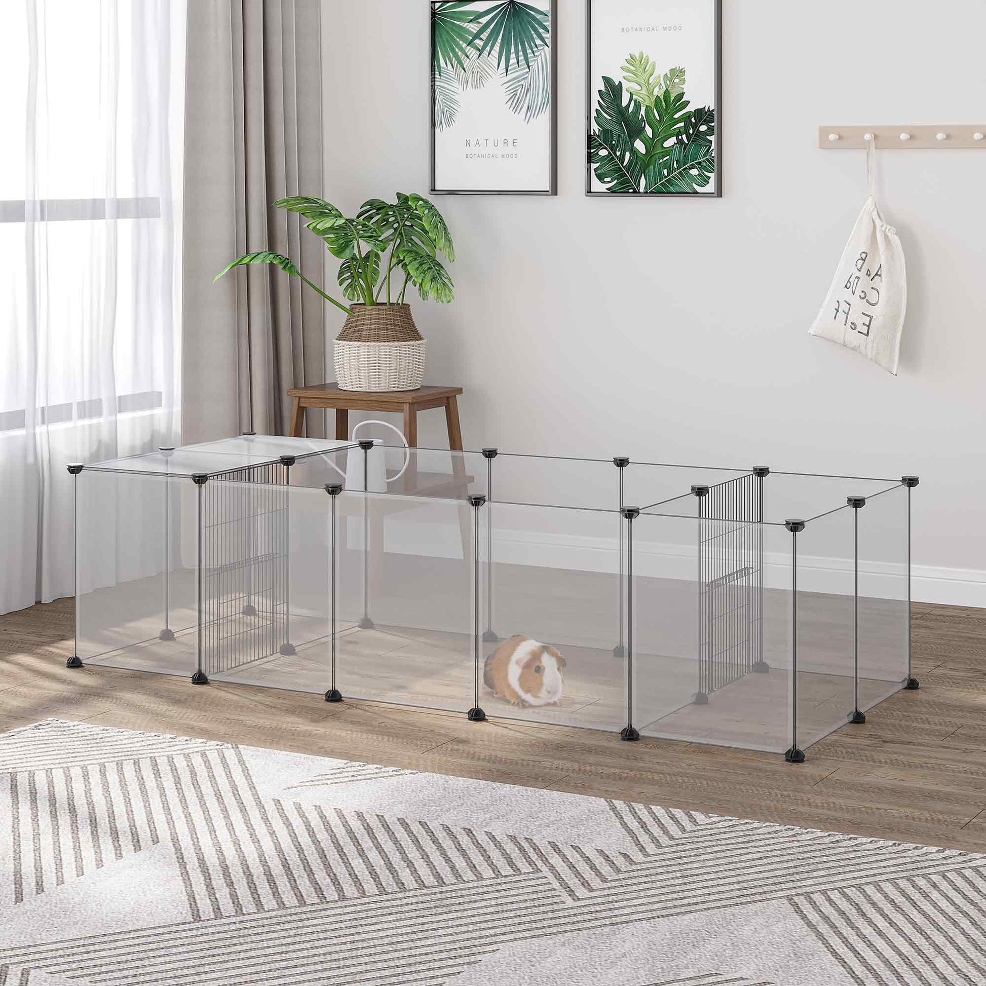 DIY Pet Fence with 20 Resin Panels Small Animal Park Modular Cage for Guinea Pigs Rabbits Chinchillas 175x70x45 cm White