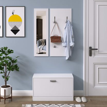 Entryway Furniture Set Hallway 3-Piece Shoe Cabinet Mirror Coat Rack with 4 Hooks for Hanging Clothes 80x27x46.5cm White