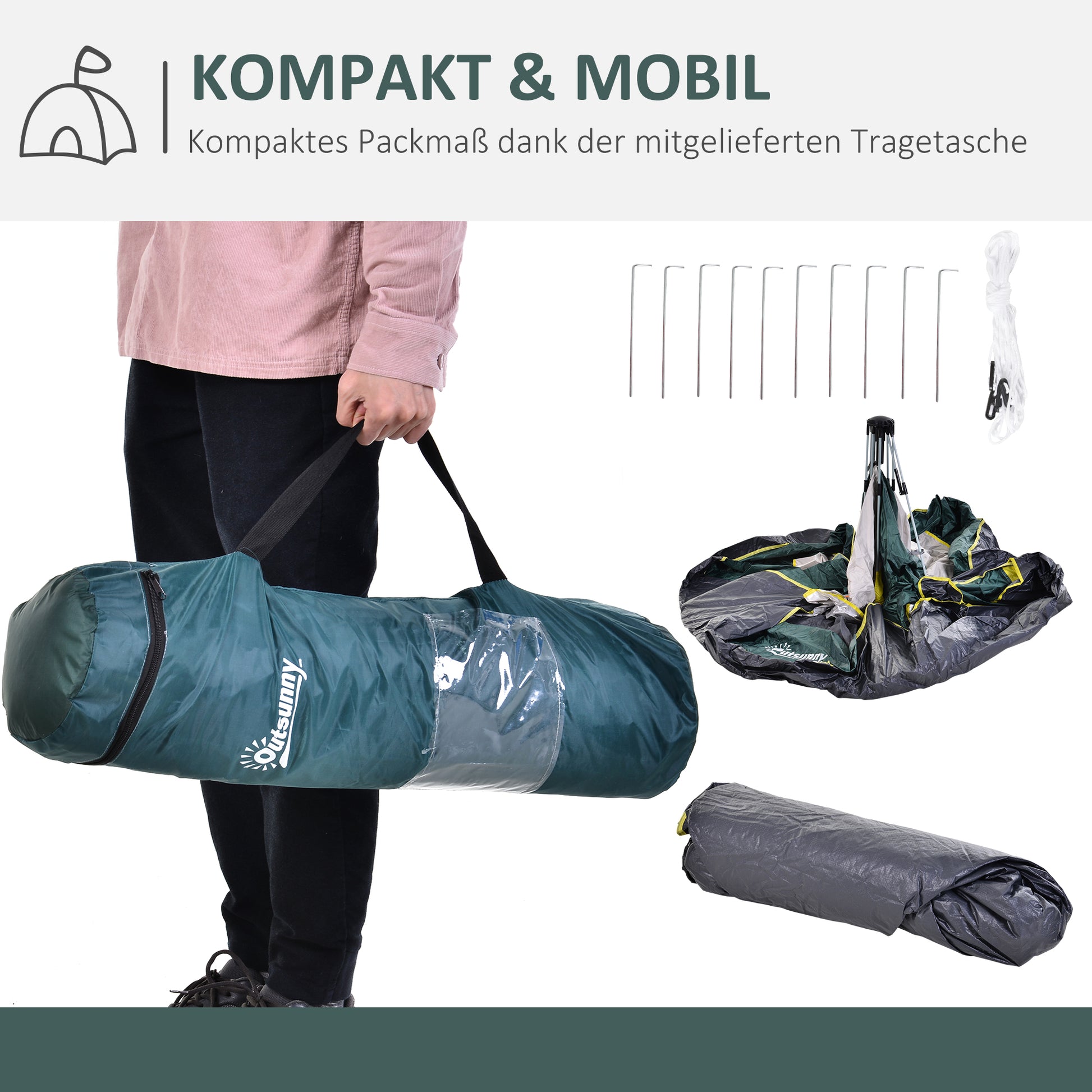 Camping Tent for 3 Persons Pop-up Dome Tent with Window, Carry Bag, Hooks, Floor Mat, Family Tent with 1000mm Water Column Tent for Camping Travel Trekking Garden