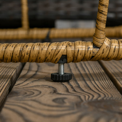 2-Piece Side Table Set, Rattan Coffee Table, Metal Tabletop, Handwoven Sofa Table for Garden, Balcony, Ø46+Ø60 cm, Sand