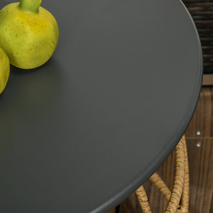 2-Piece Side Table Set, Rattan Coffee Table, Metal Tabletop, Handwoven Sofa Table for Garden, Balcony, Ø46+Ø60 cm, Sand