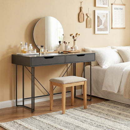 Computer Desk with 2 Drawers, Modern Design Metal Frame for Home Office & Bedroom — 47.2 x 23.6 x 30.3 in, Black