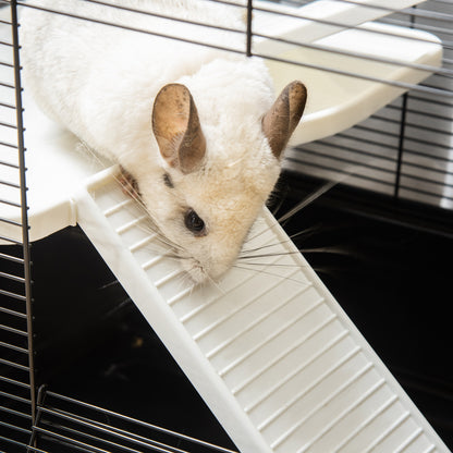 Guinea Pig and Hamster Cage with Handle, Water Tank, Ramp, and Food Dish, 80x48x58cm, Black