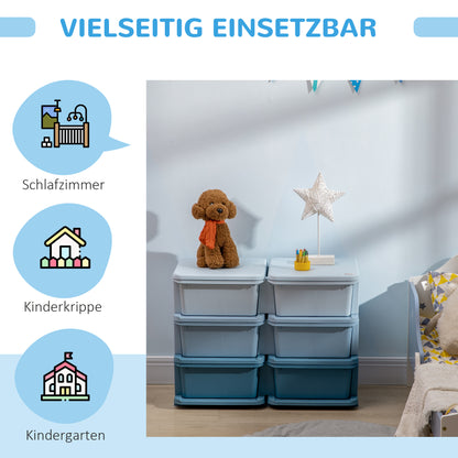Drawer Cabinet for Kids with Storage Space Storage Boxes Toy Organizer Toy Chest Six Levels for Children's Room 3-6 Years Kids Furniture Blue 75 x 37 x 56.5 cm