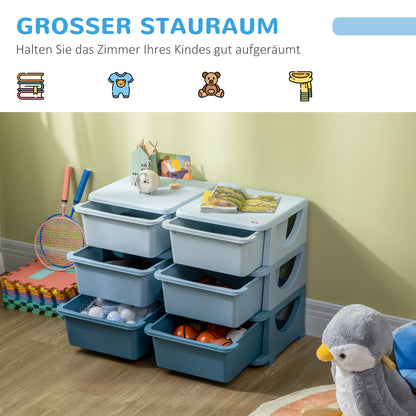 Drawer Cabinet for Kids with Storage Space Storage Boxes Toy Organizer Toy Chest Six Levels for Children's Room 3-6 Years Kids Furniture Blue 75 x 37 x 56.5 cm