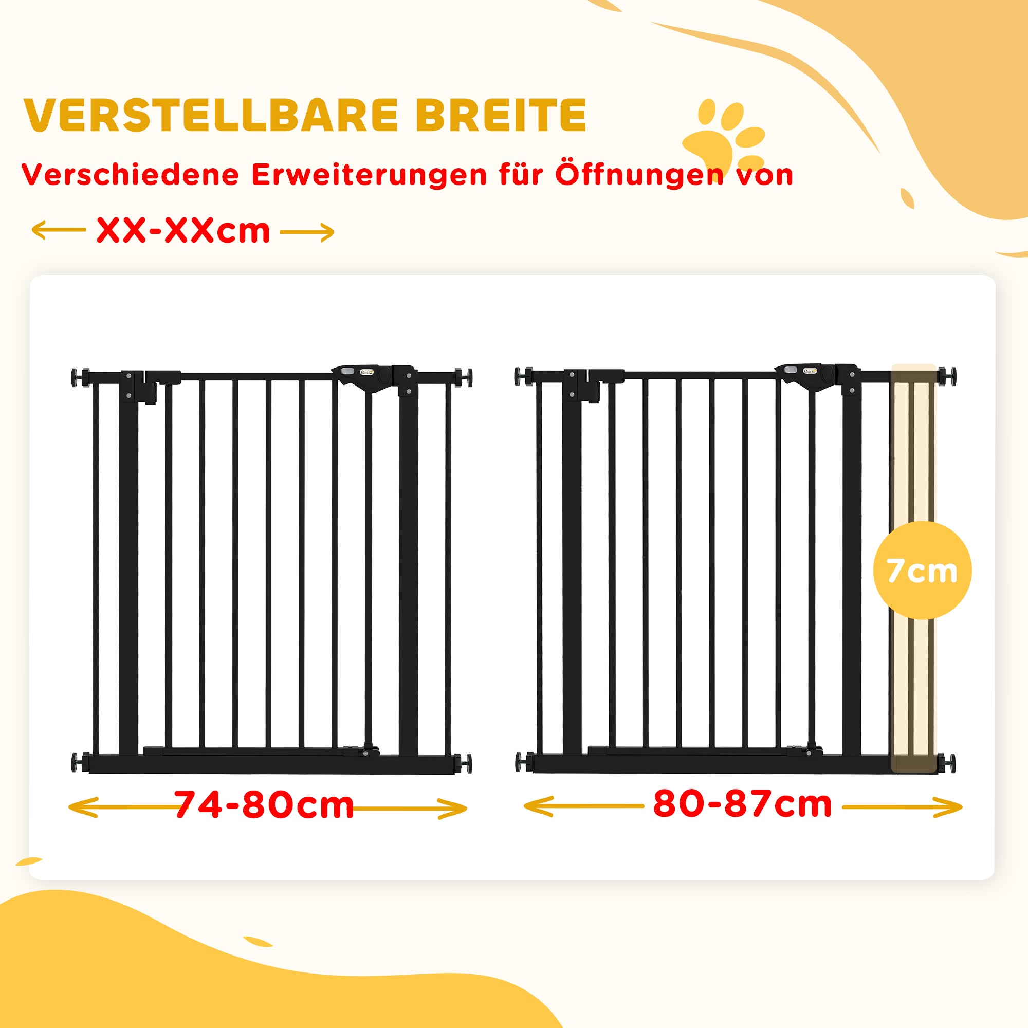 Door Guard Stair Guard with 7 cm Extension Door Gate without Drilling Stair Gate for Widths 74-87 cm Swivelable on Both Sides Metal Black